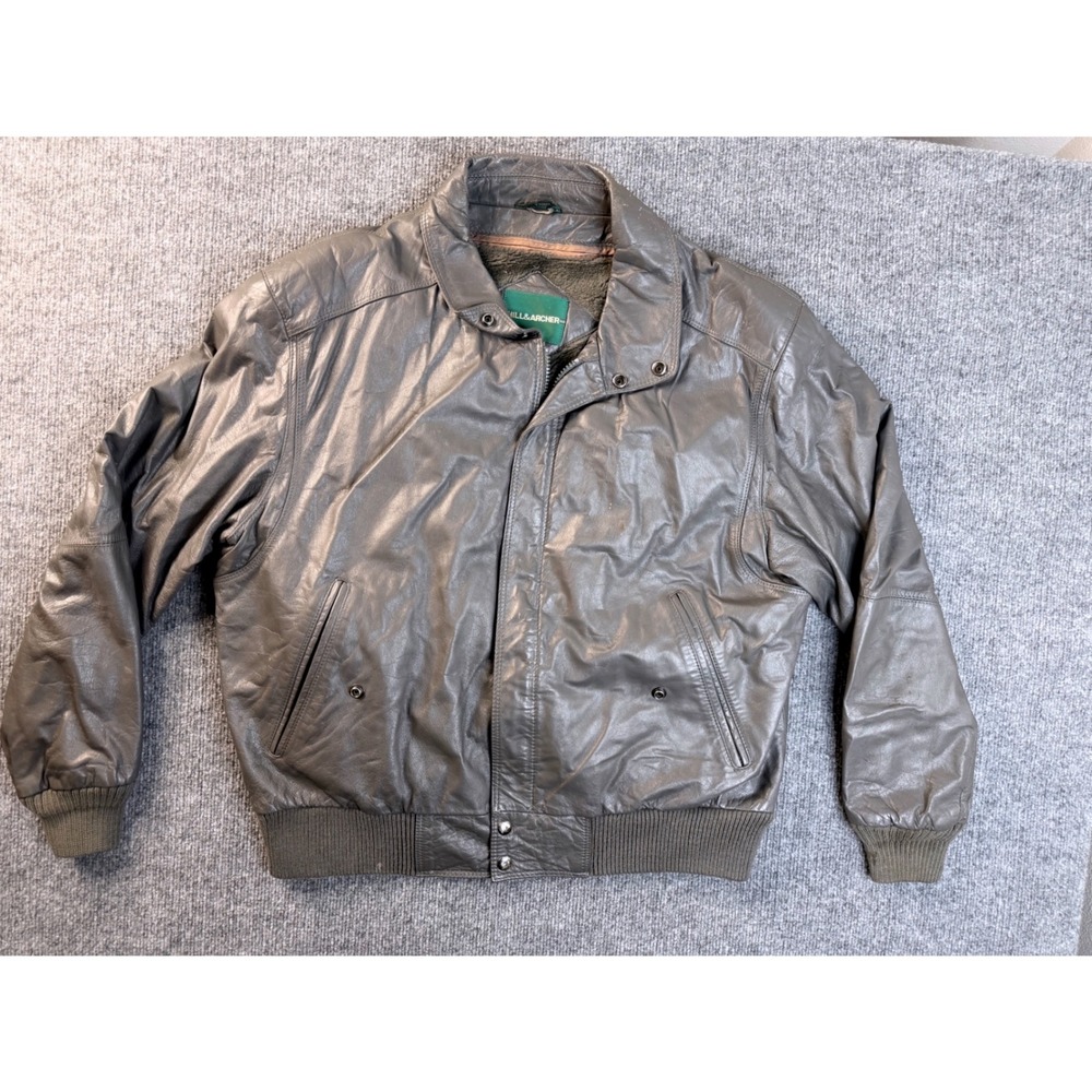 Hill & Archer Vintage Grey Leather Bomber Jacket Mens 46 Workwear Biker Korea